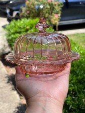 Jeanette Glass Pink Depression Sierra Pinwheel Covered Butter Dish Vintage 1930s picture