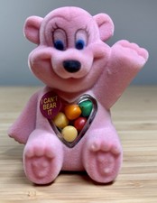 Vintage 1995 Alberts Bear Hugs Pink Flocked Bear Candy Container Bank Toy picture