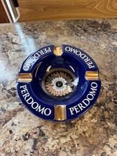Perdomo Cigars Ceramic Ashtray 8.75” Round  Gold Foil & Blue NEW IN BOX picture