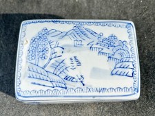 VINATGE PORCELAIN TRINKET / PERFUME BOX VANITY JEWELLERY BLUE WHITE picture