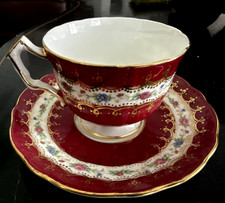 Vintage Aynsley England Bone China Tea Cup Saucer Floral Red & Gold Gilded kt picture