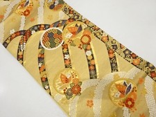 7828854: JAPANESE KIMONO / ANTIQUE FUKURO OBI / WOVEN FLOWER picture