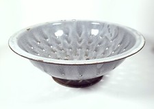 Vintage Gray Graniteware Colander Strainer Enamelware Country Farmhouse Decor picture