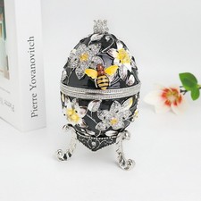 SHINNYGIFTS  Large 17cm Hand-Painted Enamel Bee Faberge Egg Trinket Box picture