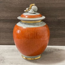 Vintage Royal Copenhagen 50s Orange Grey Craquele Crackle Vase Fruit Finial Lid picture
