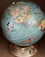 Vintage Walt Disney Rand McNally 8 inch 32 Character Metal Globe Circa 1955 picture