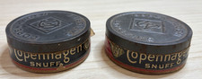 PAIR ANTIQUE VINTAGE EMPTY COPENHAGEN SNUFF CHEW CONTAINER FARMER ESTATE picture