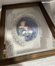 Vintage Pear's Soap Advertising Mirror Little Girl with Wood Frame 13-1/2