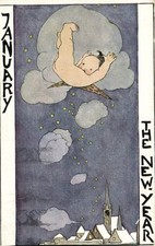 PC ARTIST SIGNED RIE CRAMER MONTHS JANUARY NEW YEAR VINTAGE POSTCARD (b70809) picture