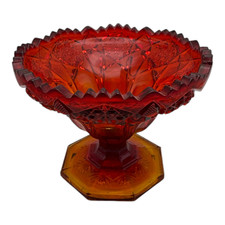 Kemple Glass CARLTEC Amberina Compote Candy Dish Stars and Panels picture