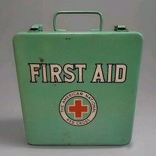 First Aid Kit American National Red Cross Metal Case With Packets Vintage 1950s picture