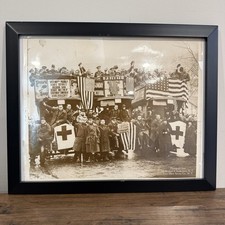 Rare WWI Underwood Press Photo American Soldiers London Red Cross Flags Framed picture