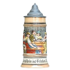 JW Remy German Beer Stein 700 Tavern Scene | 0.4 L * Antique Ca 1905 picture