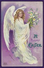 Vtg Clapsaddle Easter Beautiful Angel Wings Lilies on Purple A/S PC Emb c1910 picture