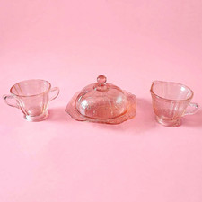 1930s Federal Glass Co. Madrid Pink Depression  Creamer/Sugar Bowl, Butter Dish picture