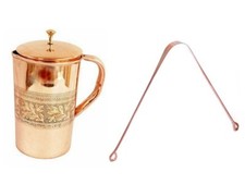 Handmade Emboss Pure Copper Jug Pitcher Capacity 1700Ml Storage Serving Drinking picture
