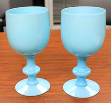 2 Imperial Glass Ohio Provincial Blown Pattern Glasses 1960's Blue Glass Goblets picture