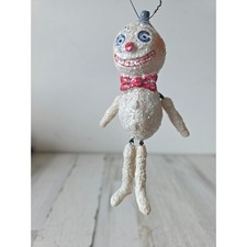 Vintage jointed snowman shabby chic glitter ornaments Xmas tree unique large picture