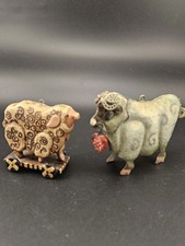 ​Rustic Folk Art Sheep Ornament Pair Primitive Farm Animal Decor Nursery Cottage picture
