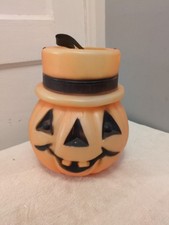 1960S VtgHalloween Happy Sad Top Hat Pumpkin Bucket Pail Jack O Lantern picture
