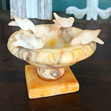 Vintage Alabaster Marble Birdbath 4 Birds Hand Carved Stone picture