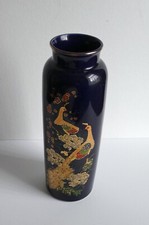 Vintage Japanese Porcelain Cobalt Blue Peacock Motif Flared Vase picture