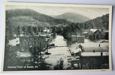 1943 PC AERIAL VIEW DOWNTOWN AUSTIN PA FLOOD DAM FAILURE TEICH ARCHIVES MINT picture