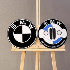 BMW Black Logo & Bavarian Motor Works Heavy Metal Sign Set – 30 cm (11.8”) picture