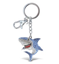 Aqua79 Shark Keychain - Silver 3D Sparkling Charm Rhinestones Alloy Key Ring picture