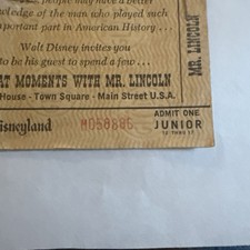 1960's vtg Disneyland Junior Mr. Lincoln ticket coupon old original Disney picture