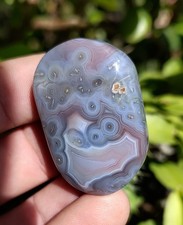 Mozambique Tube Agate Palm Stone,Gorgeous 37g Natural Pink/Blue Swazi Tube Agate picture