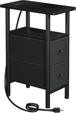 LOAKEKEL Narrow End Table with Charging Station, Small Nightstand picture