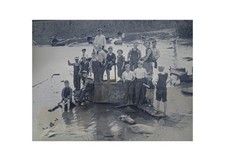 1923 Antique Glass Plate Negative Boys In Dump Flooded Car South Boston OOAK picture