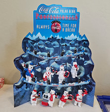 Coca-Cola Polar Bear Figurines -Set 8 Display Set w/ Stand & Original Boxes picture