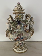 X Sword 19 c Antique German Dresden Porcelain Encrusted Rococo Potpurri Urn Vase picture