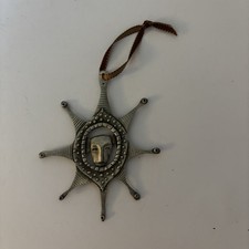 Leandra Drumm HTF Pewter Ornament Signed Sun? Framed Face picture
