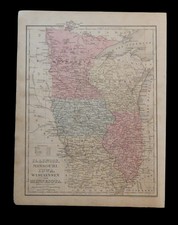 c1880 ORIGINAL 9x12 COLORFUL US STATE MITCHELL MAP ILLINOIS MISSOURI IOWA WI MI picture