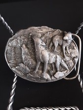 Vintage 1981 Siskiyou Bergamot Wolf Pack Pewter Belt Buckle  picture