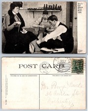 1907 RPPC Cobbler Shoemaker Shop Woman Getting Shoe Fixed Rochester NY picture