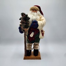 Vintage Santa Clause Figurine Standing 18 Inch Mounted Wreath Stocking Classic picture