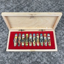 Vintage Novelty Cutlery Collectors Case With 10 Knives Mage Novelty Knife Co USA picture