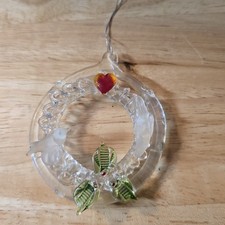 Art Glass Dove Bird Heart Wreath Hanging Ornament Lampwork 3