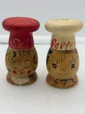 Vintage Wooden Chef Salt and Pepper Shakers Japan picture