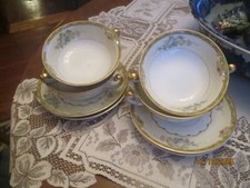 Vintage Meito Woodbine Double Handle Bouillon Bowls & Saucers, set of 4 picture