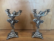 VTG Set Of Art Nouveau Angel Candelabras Aluminum Silver Tone Gothic Home Decor picture