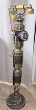 Vintage 1970s Brass Pedestal Rotary Floor Phone Hollywood Regency Working 42” picture
