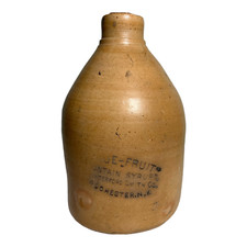Vtg True Fruit Fountain Syrup Hangerford Smith Co. Rochester NY Stoneware Jug picture