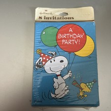 Vintage 1965 Hallmark Peanuts 8 Birthday Party Invitations  Snoopy Woodstock picture