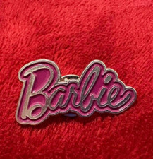 BARBIE metal pin - girl doll toy logo pink  -  picture