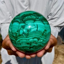 2.24LB Rare Natural Malachite quartz hand Carved sphere Crystal Healing picture